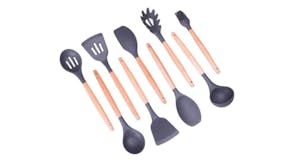 Kmall Silicone Kitchen Utensil Set 9pcs. - Black/Light Wood