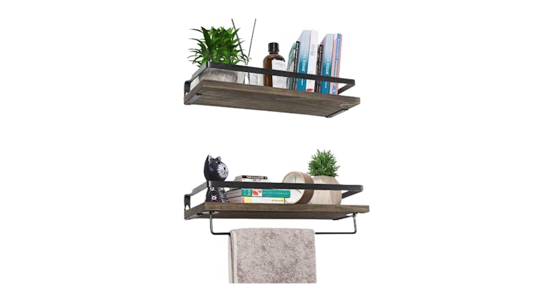 Kmall Floating Shelves with Hanging Rail 2pcs. - Dark Wood