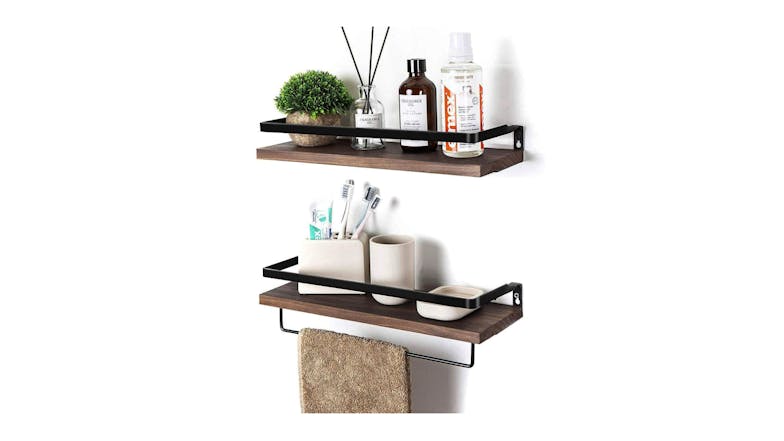 Kmall Floating Shelves with Hanging Rail 2pcs. - Dark Wood