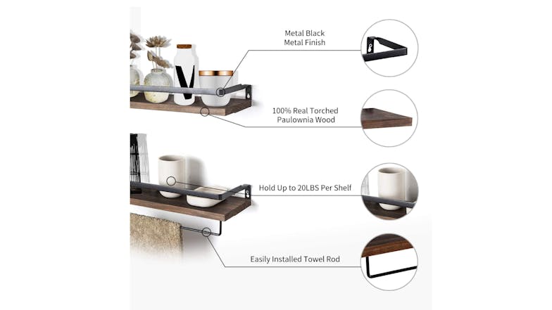 Kmall Floating Shelves with Hanging Rail 2pcs. - Dark Wood