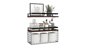 Kmall Floating Shelves with Wire Basket 2pcs. - Dark Wood