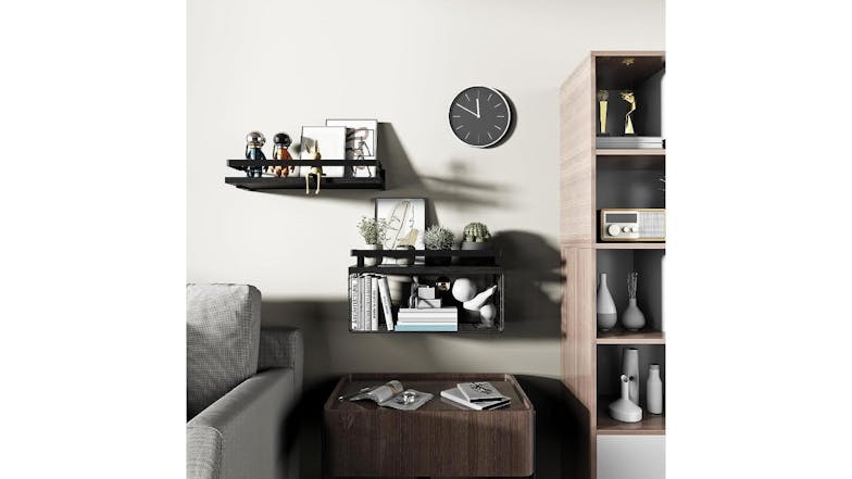 Kmall Floating Shelves with Wire Basket 2pcs. - Dark Wood