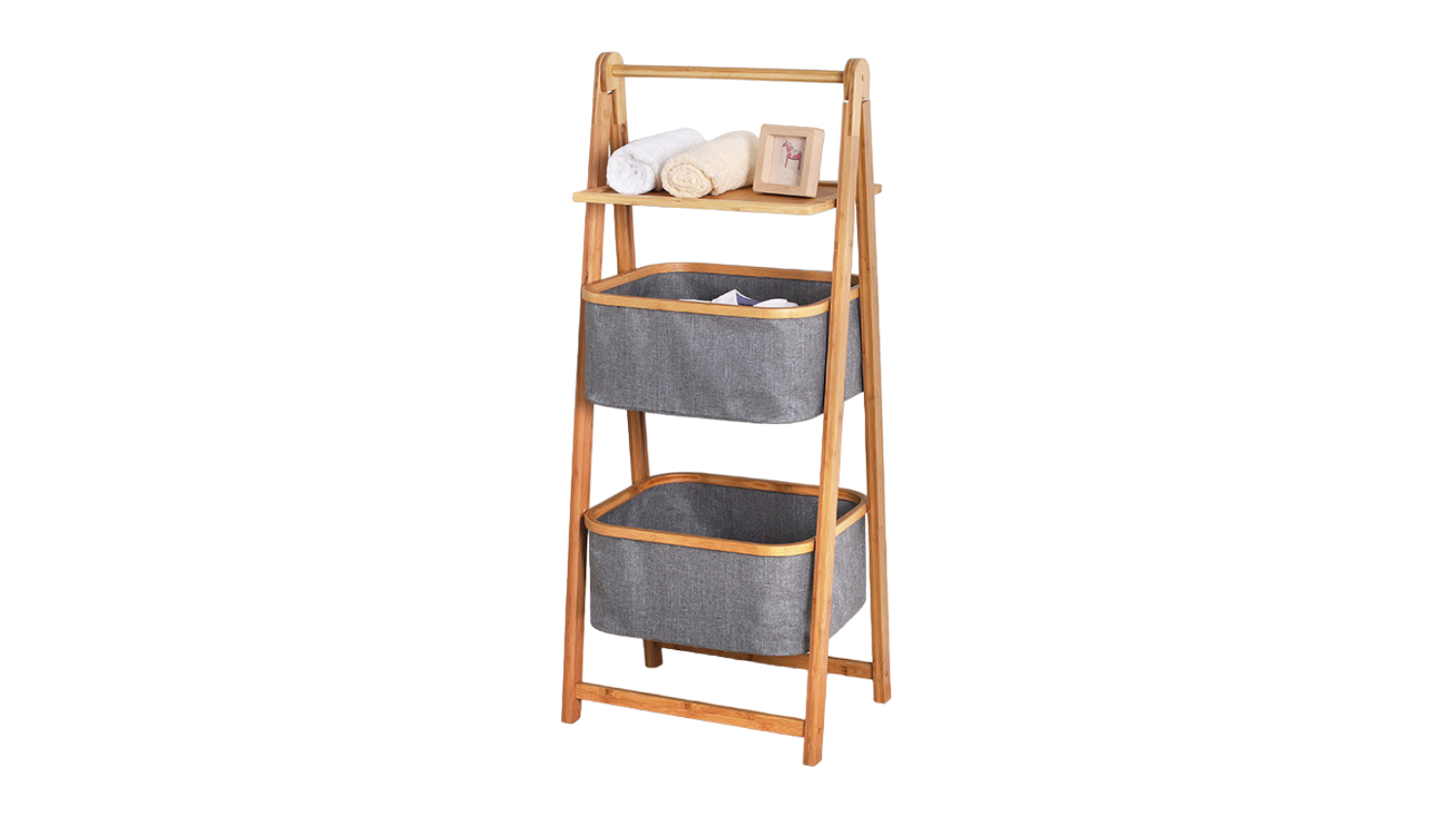 Kmall 2-Tier Standing A-Frame Bamboo Bathroom Hamper with Rack