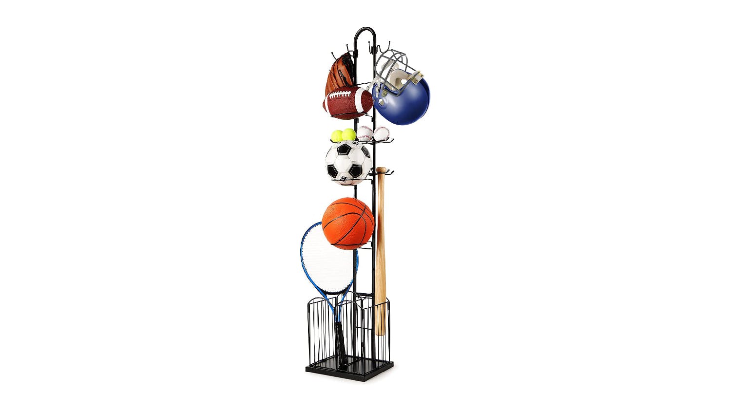 Kmall 4-Tier Sports Ball & Equipment Rack - Black