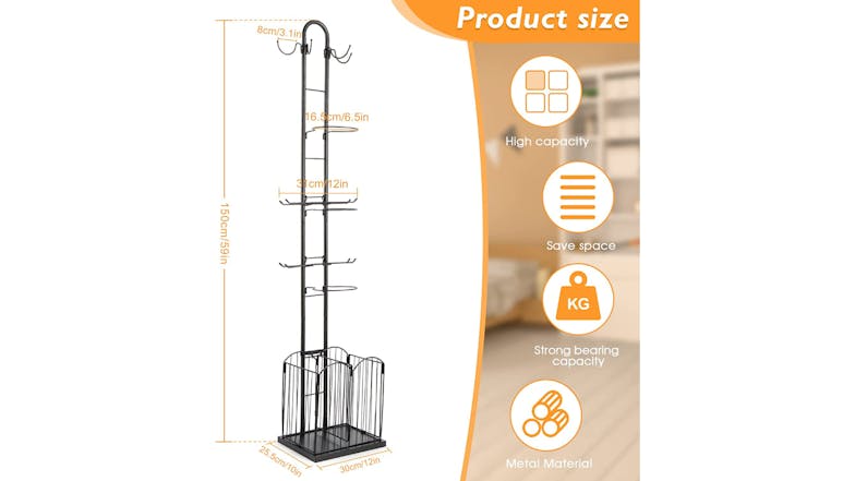 Kmall 4-Tier Sports Ball & Equipment Rack - Black