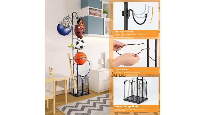 Kmall 4-Tier Sports Ball & Equipment Rack - Black