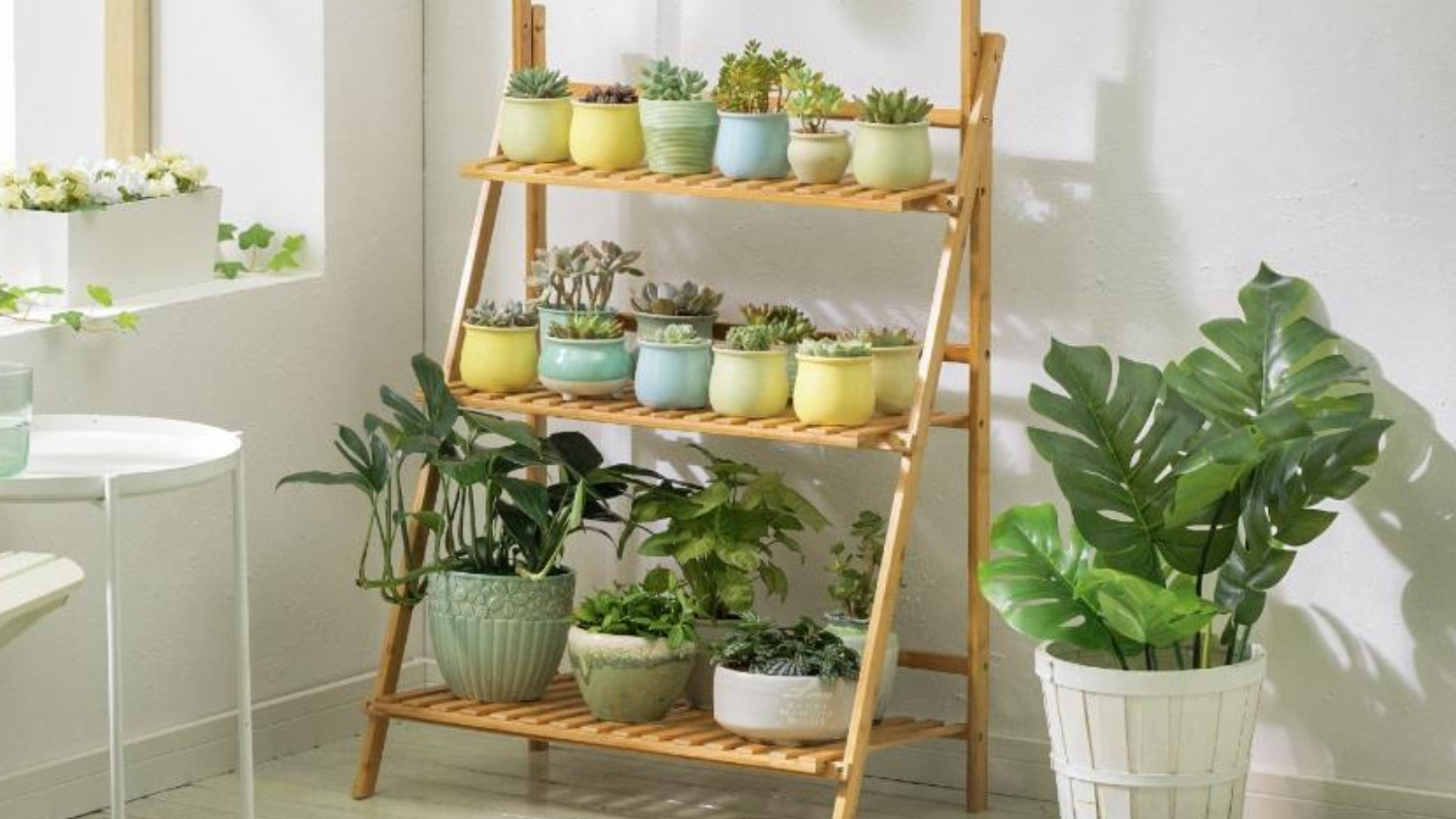 Kmall 3-Tier Wooden Plant Stand with Hanging Rod