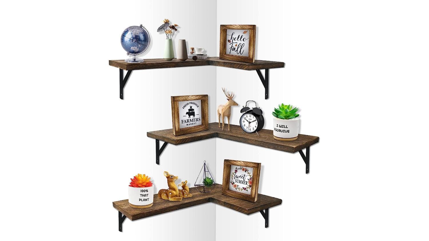 Kmall Floating Corner Shelf 3pcs. - Dark Wood