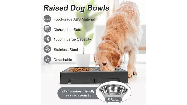 Kmall Plastic Dual Bowl Raised Pet Feeder - Black