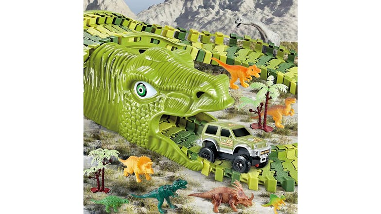 Kmall Flexible Customisable Toy Car Track with Figures, Track Structures 240pcs. - Prehistoric Offroading