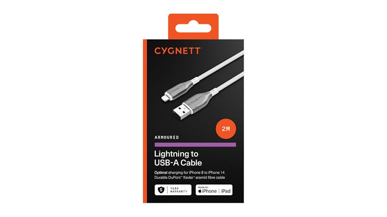 Cygnett Armoured USB-A to Lightning Cable 2m - White (CY4661PCCAL)