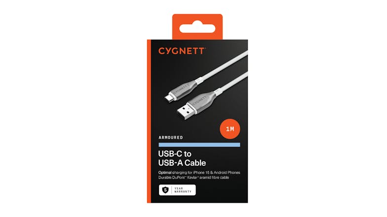 Cygnett Armoured USB-C to USB-A Cable 1m - White (CY4682PCUSA)