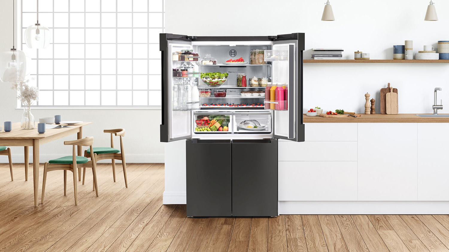 Bosch 605L Quad Door Fridge Freezer - Black Stainless Steel (Series 6/KFN96AXEAA)