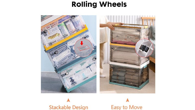 Kmall Folding Rolling Closet Organiser Box with Lid, Castors 55L