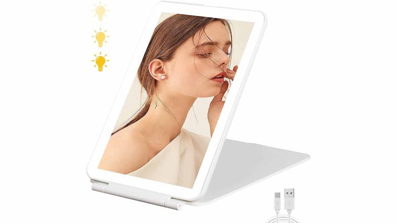 Kmall Recharable LED Travel Mirror with Temperature, Brightness Control - White