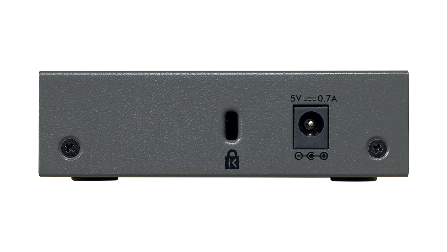 The rear view of the GS305 switch, showing its power port.