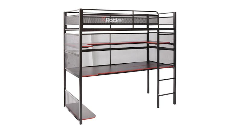 X Rocker BattleBunk Elevated Gaming Bed Frame with Desk, Shelf Cubby