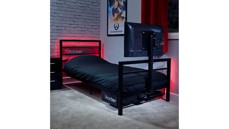 X Rocker Basecamp Gaming Bed Frame with TV Mount, Storage Single - Black