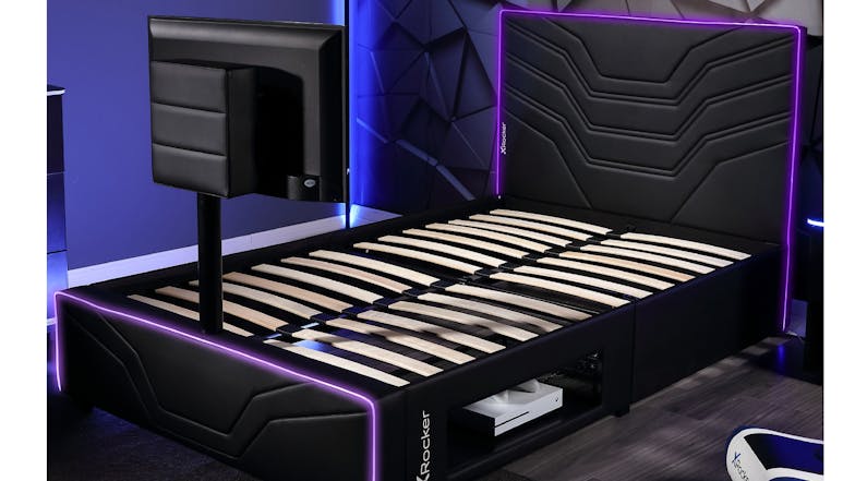 X Rocker Oracle Neo Fibre LED Gaming Bed Base with TV Mount