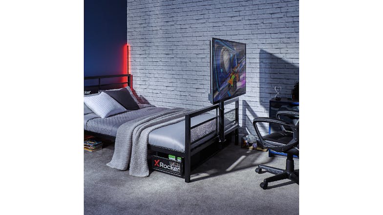 X Rocker Basecamp Gaming Bed Frame with TV Mount, Storage Double - Black