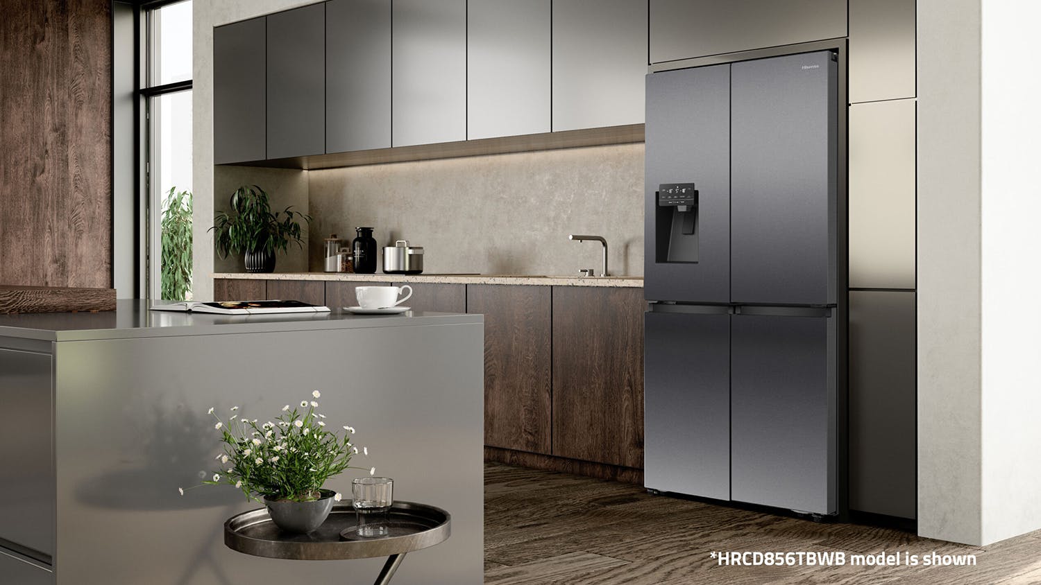 Hisense 585L Quad Door Fridge Freezer with Ice & Water Dispenser - Black Steel (HRCD586TBWB)