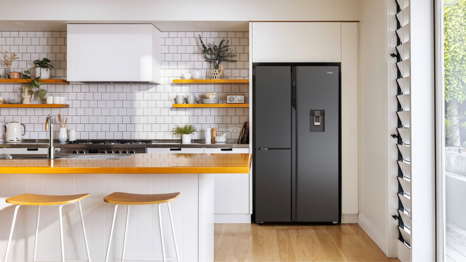 Haier 574L Side by Side Fridge Freezer with Water Dispenser - Black (HRF575XHC)