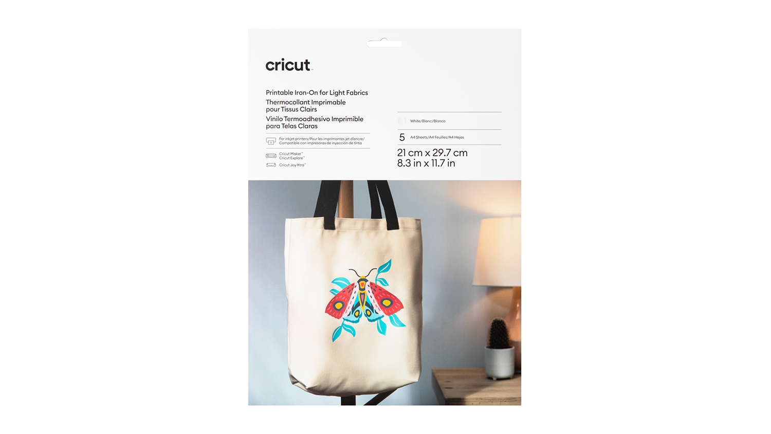 Cricut Joy Xtra Printable Iron-On 8.3” x 11.7” for Light Fabrics - A4 (5 Sheets)