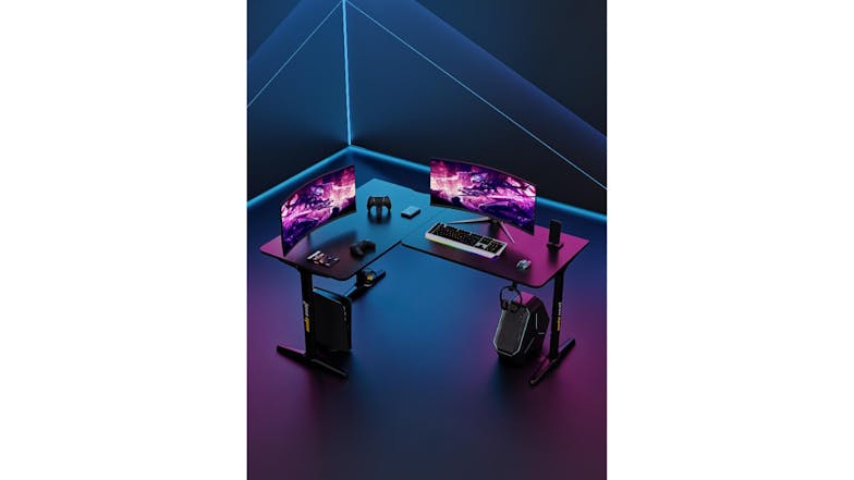 AndaSeat Wind Seeker Corner Gaming Desk with Cable Management, Anti-Slip Surface - Carbon Fibre Black