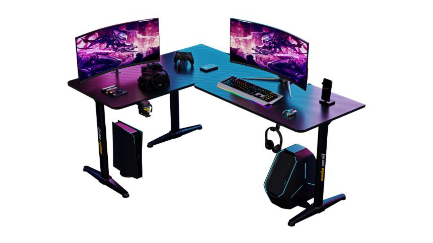 AndaSeat Wind Seeker Corner Gaming Desk with Cable Management, Anti-Slip Surface - Carbon Fibre Black
