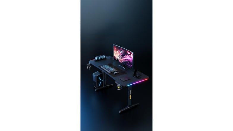AndaSeat Terminator Motorized Gaming Desk with Integrated LED Lighting, Anti-Slip Surface - Carbon Fibre Black
