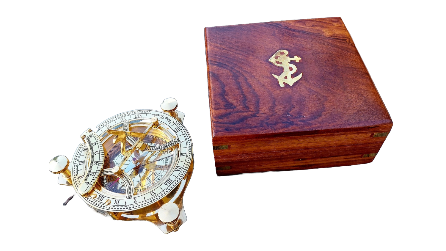 Shipwreck Trading Brass Combination Compass & Sundialwith Storage Box - Small