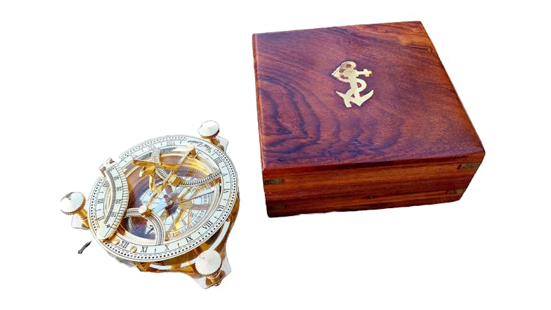Shipwreck Trading Brass Combination Compass & Sundialwith Storage Box - Small