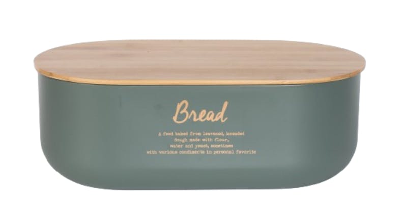 Rockingham Metal Bread Bin with Bamboo Lid - Sage Green/Gold