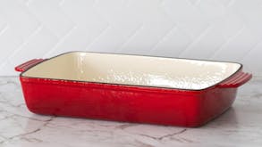 Healthy Choice Enamled Cast Iron Rectangular Roasting Dish with Lid 38.5 x 23cm - Red