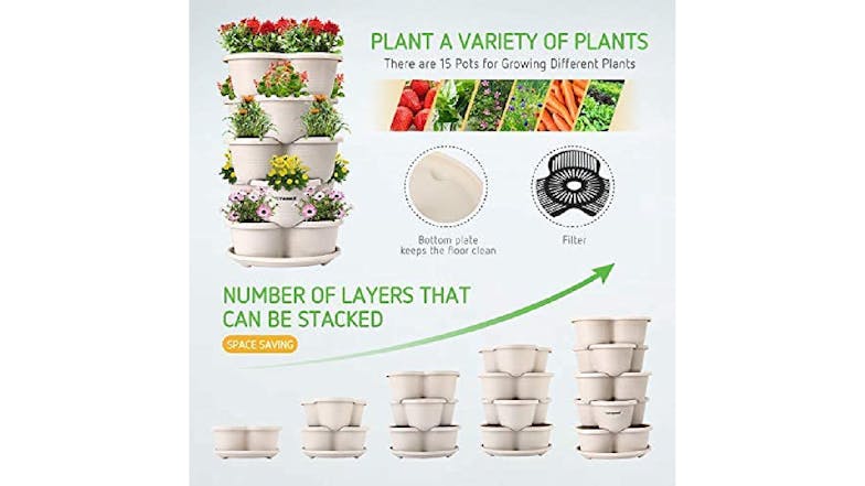 Kmall 5-Tier Terracotta Planter Pot Stack with Drainage - White