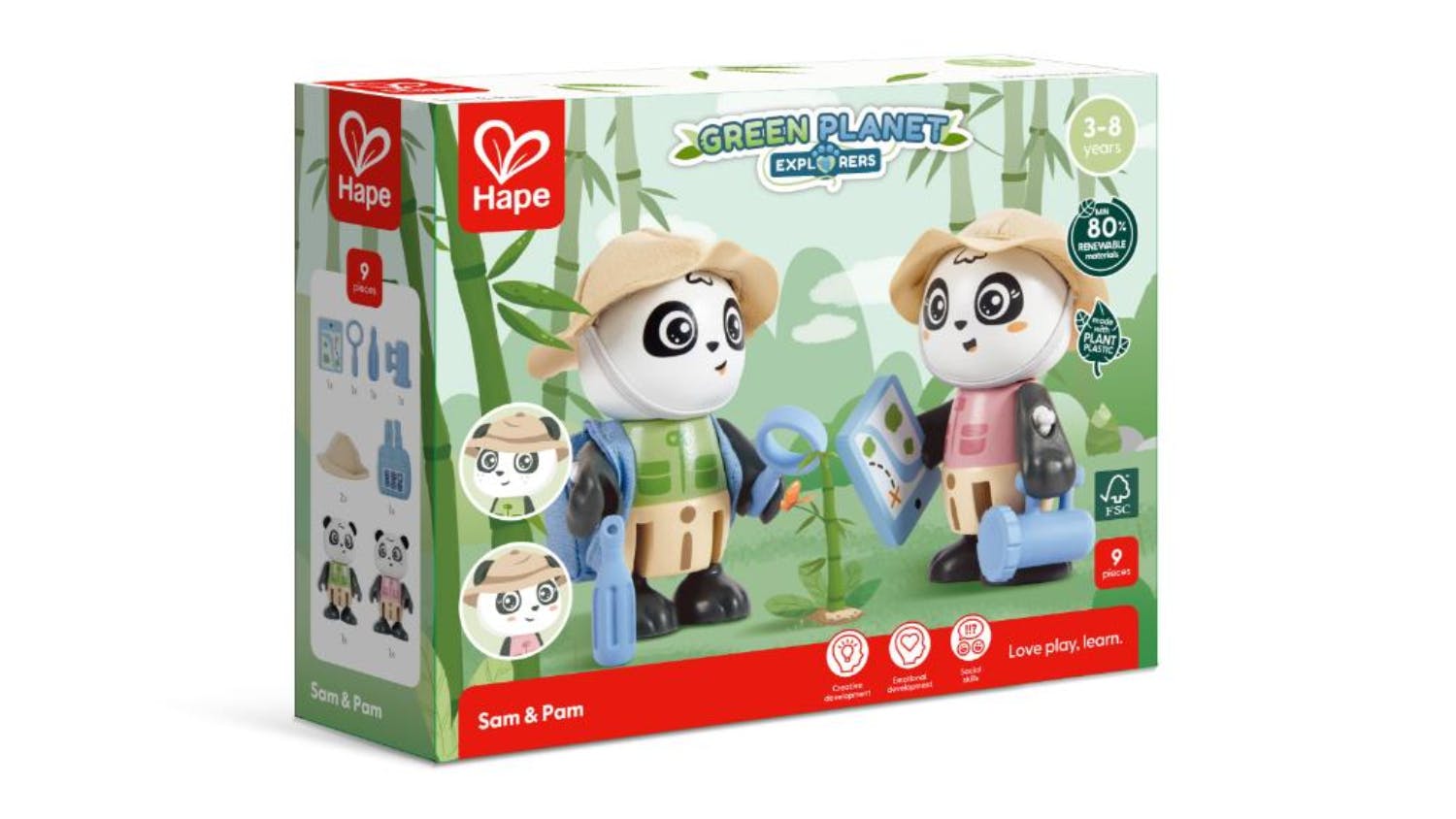 Hape "Green Planet" Figurine Set - Sam & Pam Panda
