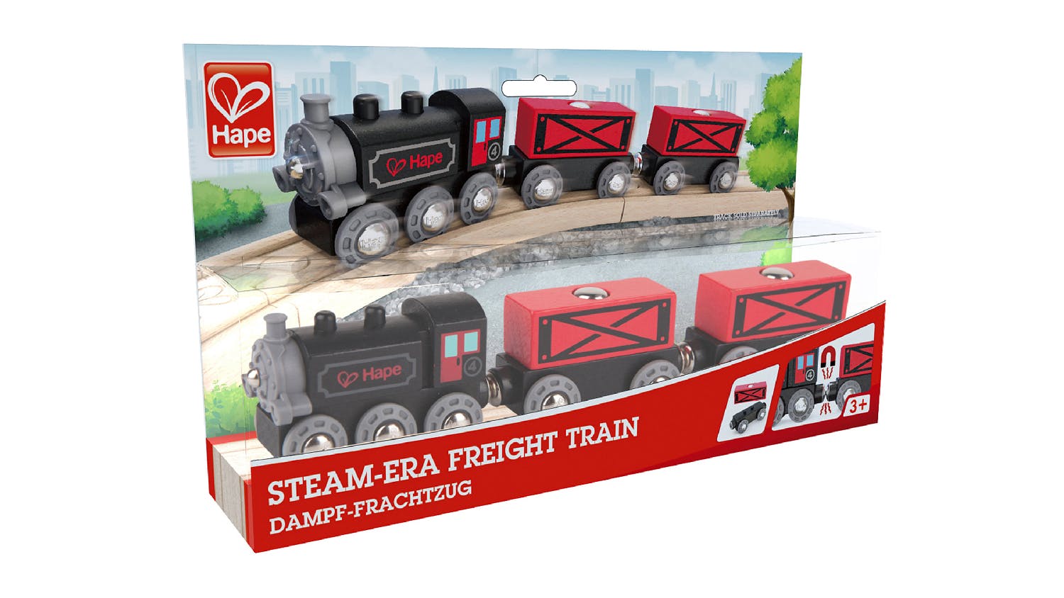 Hape Steam-Era Freight Engine & Carriage Set 3pcs.
