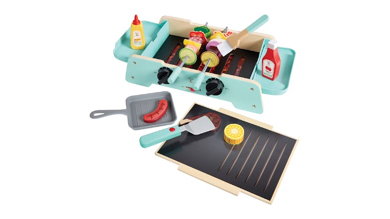 Hape Play Food Set -  Battery-Powered Sizzling Griddle & Grill Barbeque