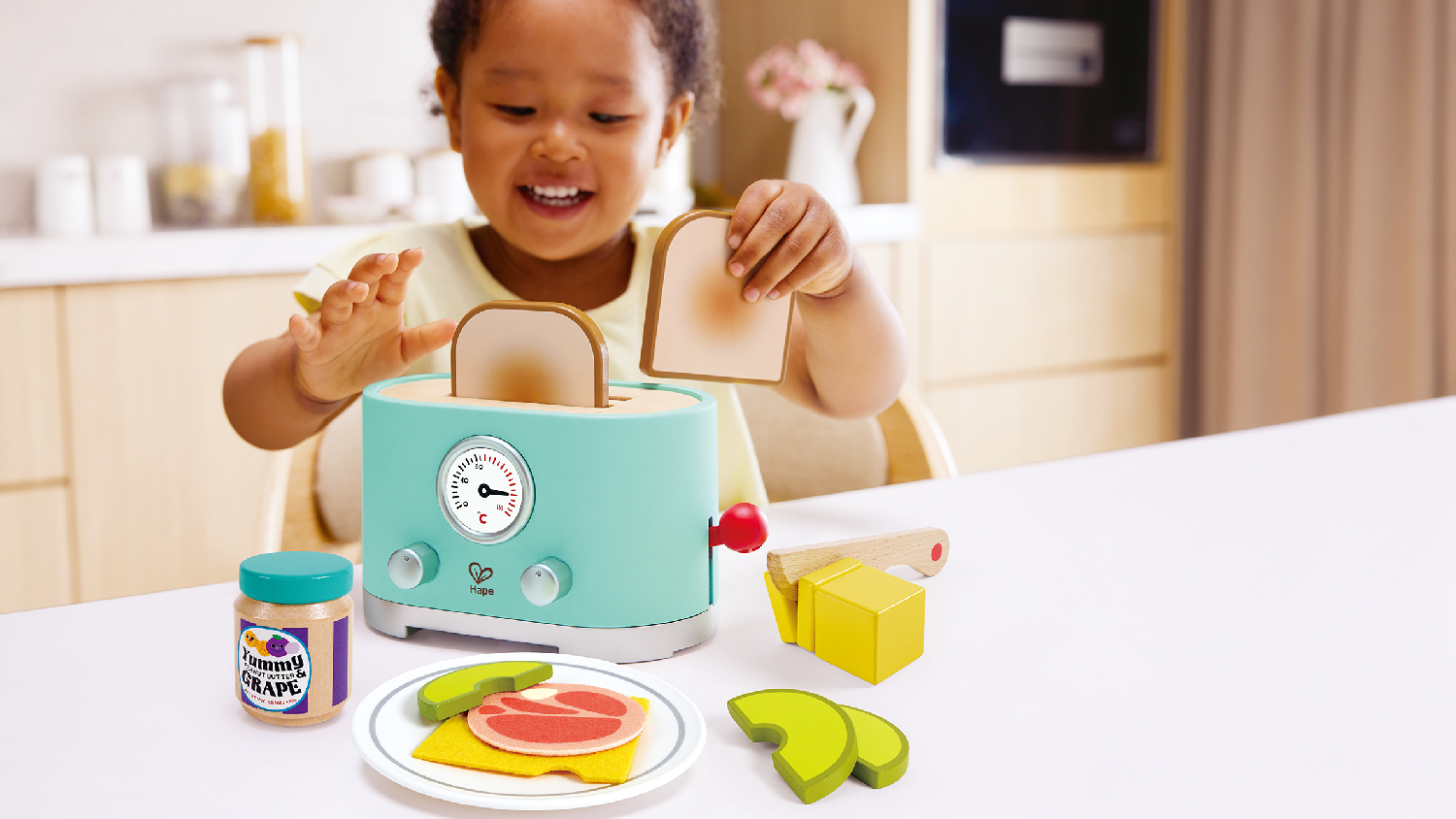 Hape Play Food Set - Ding & Pop-Up Toaster with Breakfast