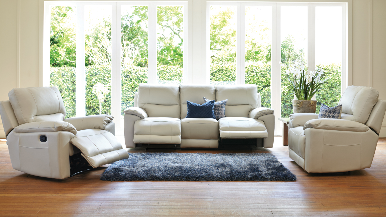 Featherstone 3 Piece Leather Recliner Lounge Suite