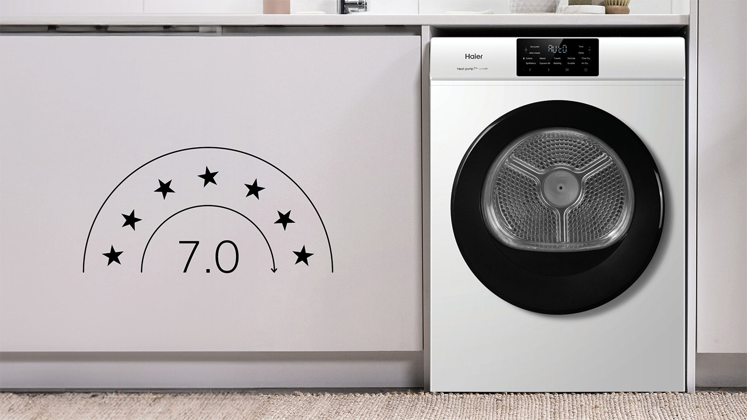 Haier 7kg Heat Pump Condenser Dryer with 10 Programs - White (HDHPS70LW1)