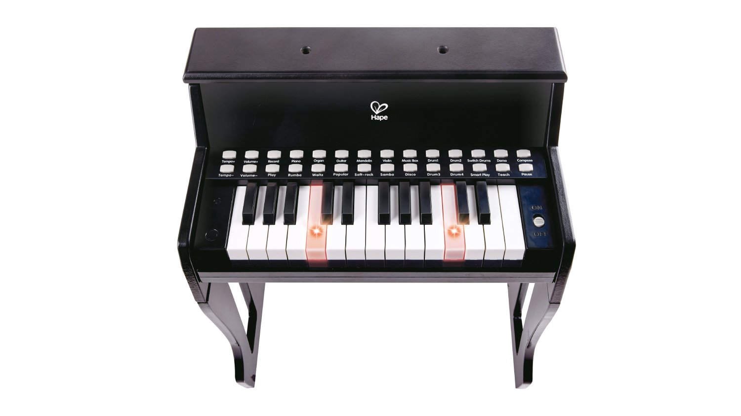 Hape Learning Piano with Light-Up Guide, Stool - Black