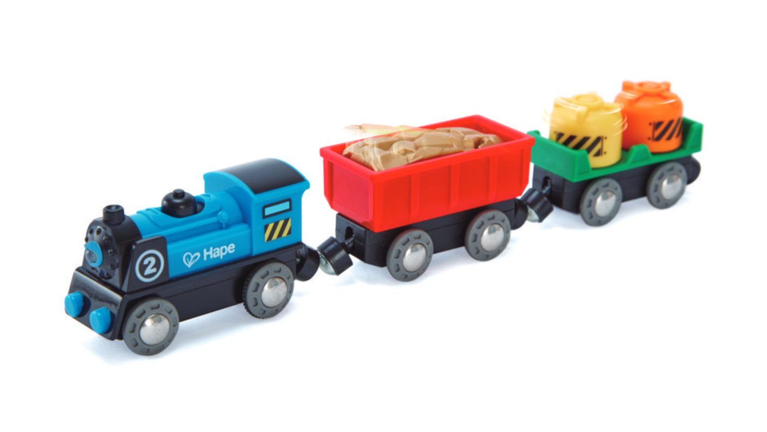 Hape Battery-Powered Railway Engine & Rolling Stock Carriage Set 3pcs.