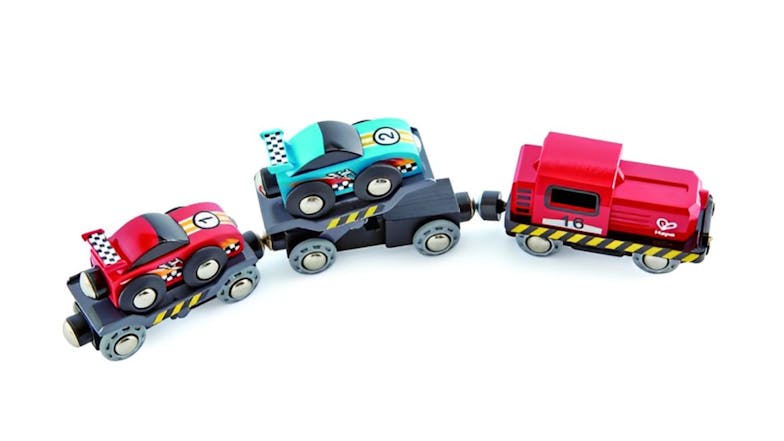 Hape Race Car Transporter Engine & Carriage Set 5pcs.