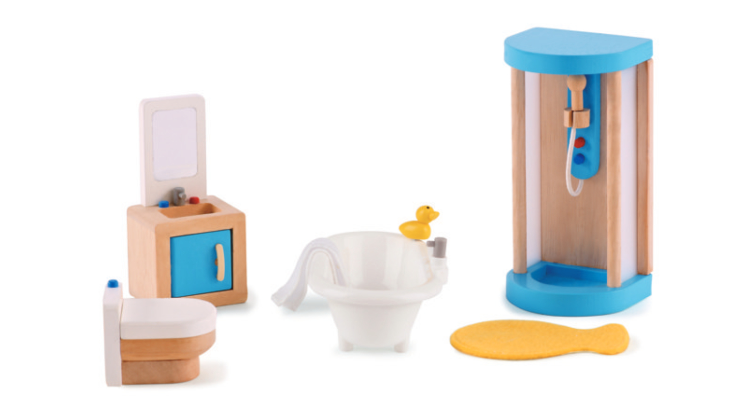 Hape "Happy Family" Wooden Doll Family Furniture Set - Family Bathroom