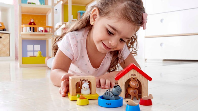 Hape "Happy Family" Wooden Doll Family Furniture Set - Pet Accessories