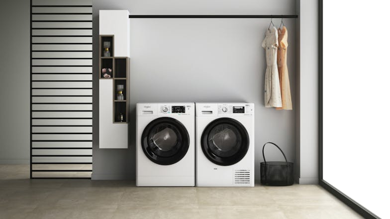 Whirlpool 10kg Front Loading Washing Machine & 9kg Heat Pump Condenser Dryer Package - White