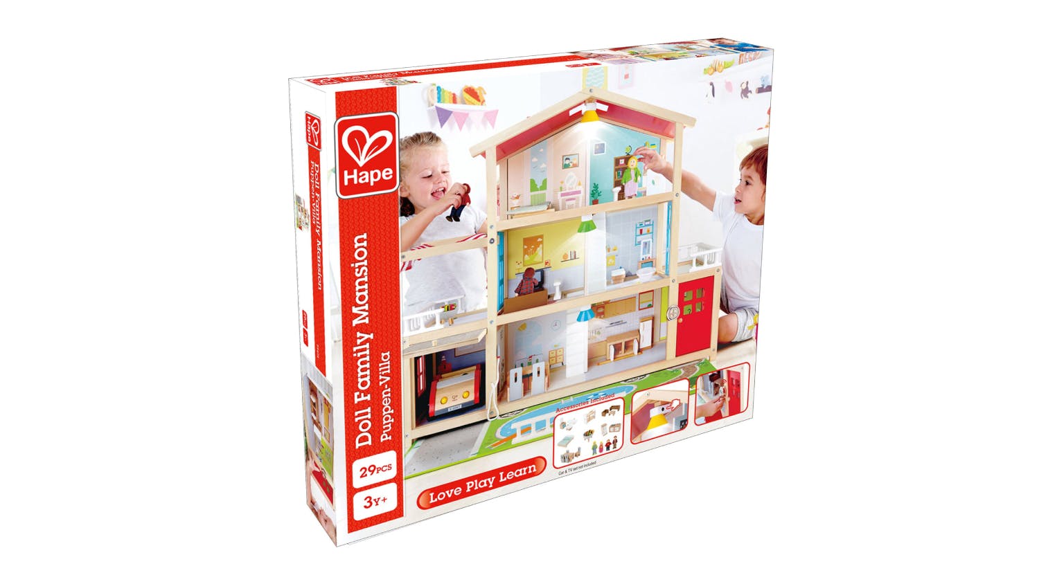 Hape "Happy Family" Wooden Doll Family Mansion with Play Mat
