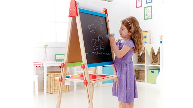 Hape Combination Easel & Blackboard with Paint Holders, Paper Roll Holder