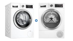 Bosch 9kg Front Loading Washing Machine & 8kg Heat Pump Condenser Dryer Package - White